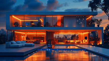 Modern Smart Home Living Room with Advanced Technology Integration