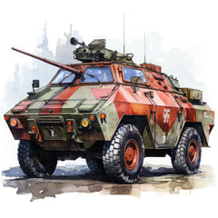 Watercolor Armenian Marder traktor, clipart Illustration, Generative Ai