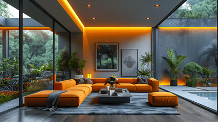 Modern Smart Home Living Room with Advanced Technology Integration