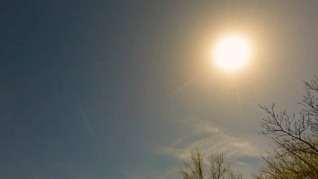 A partial solar eclipse on April 8, 2004 in central Illinois. Looking directly into the sun as the eclipse progresses. Time lapse footage.