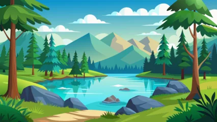 Foto op Plexiglas lake-in-the-forest vector illustration © Jutish