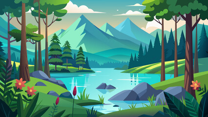 lake-in-the-forest vector illustration