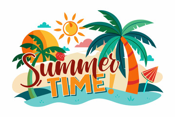 Fototapeta na wymiar -summer-time---palm-tree--beach-party-vector illustration