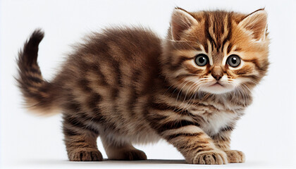 Obraz premium Cat, Kitten, Furry Brown, on White Background