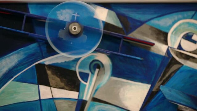 retro planes in the sky, the biplane propeller rotates, abstraction