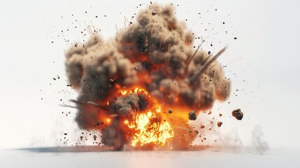 realistic bomb explosion with fire and smoke on white background danger and destruction concept 3d illustration - obrazy, fototapety, plakaty