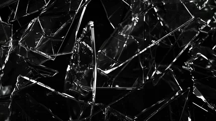 Fotobehang realistic broken glass texture on black background sharp shattered shards wallpaper closeup abstract photo © Bijac