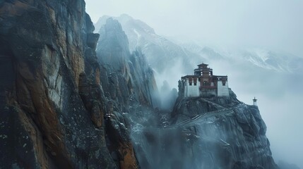 remote mountain monastery stands as a tranquil sanctuary of solitude and spirituality architecture photography - obrazy, fototapety, plakaty