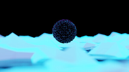 3d loop animation of a fantasy environment with an organic sphere