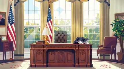 secretary desk in the office of the president of the united states illustration of the presidential room in the white house - obrazy, fototapety, plakaty