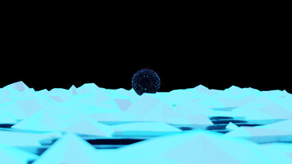 3d loop animation of a fantasy environment with an organic sphere