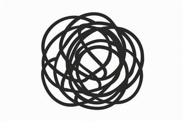 Chaotically tangled line and untied knot in form of circle. Psychotherapy concept of solving problems is easy. Unravels chaos and mess difficult situation. Vector illustration vector icon, white backg