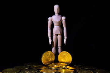 Kryptowaluta Bitcoin, złote monety 