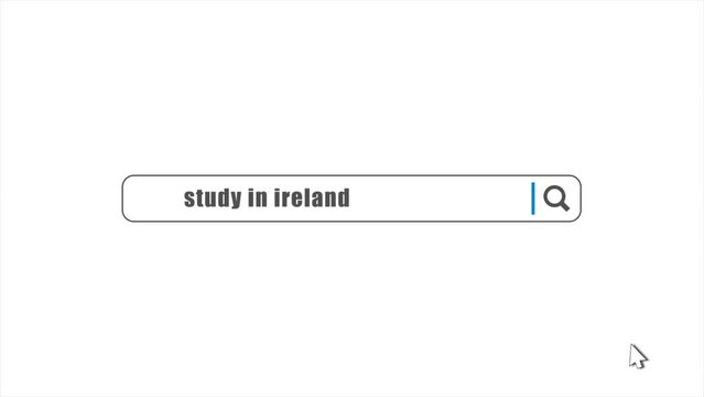 Study in Ireland in search animation. Internet browser searching
