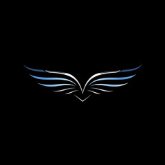 Minimalist Baby Blue and White Wings Icon Isolated on a Black Background
