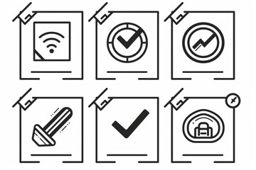 Checkmark and quality product, thin line icon set. Symbol collection in transparent background. Editable vector stroke. 512x512 Pixel Perfect. vector icon, white background, black colour icon