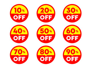 Discount price tags  10 percentage to 90 percentage Royalty Free Vector Image - Adobe Stock