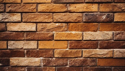 close up of a brown brick wall with a multitude of rectangular bricks arranged in a pattern the building material is a composite of brick and stone
