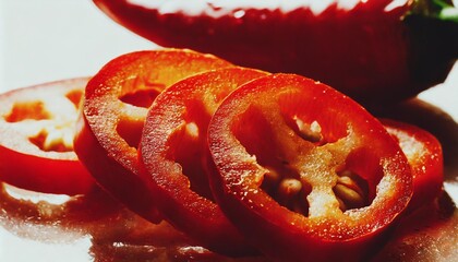 red hot chili pepper slices isolated on the white background clipping path
