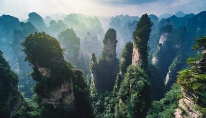 landscape of zhangjiajie tianzi mountain scenic area located in wulingyuan scenic and historic interest area which was designated a unesco world heritage site in china - obrazy, fototapety, plakaty