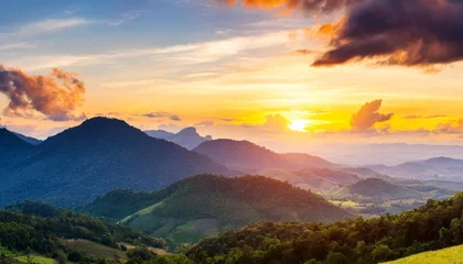 Rugzak panoramic photo of sunset mountain landscape nature concept © Lauren