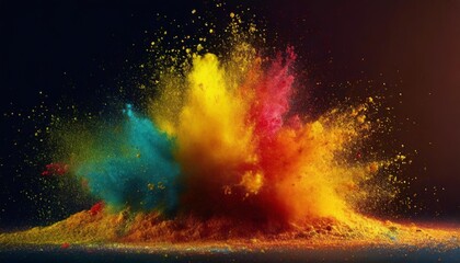 colored powder explosion on gradient dark background freeze motion