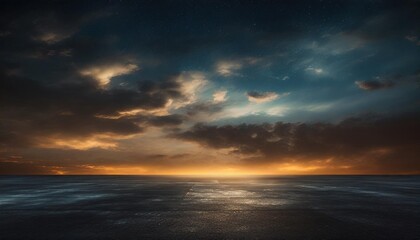 Fototapeta na wymiar dark floor background with sunset clouds night sky horizon