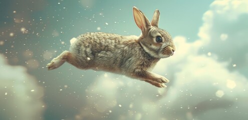 Magical Flying Rabbit in a Dreamy Sky