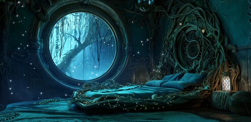 Fantasy Bedroom with Enchanted Forest View