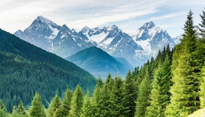 seamless border with hand painted watercolor mountains and pine trees seamless pattern with panoramic landscape in green and white colors for print graphic design wallpaper paper