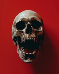 Human skull on a red background