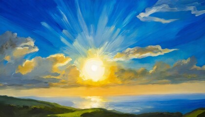 sky sun and clouds digital painting hand painted by vita - obrazy, fototapety, plakaty