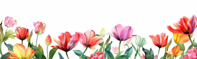 Fototapeta premium Colorful Tulips on a Bright Background