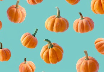 Floating Pumpkins on a Teal Background