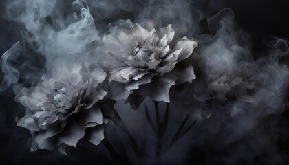 an abstract background image crafted for creative content featuring ethereal gray flowers enveloped...
