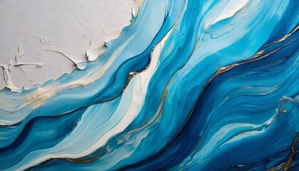 a painting showcasing abstract blue and white paint textures on a wall the colors blend in a captivating way creating an intriguing visual display