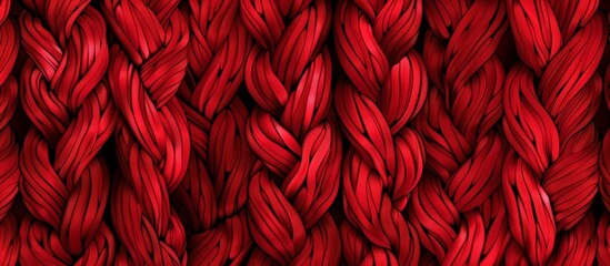 Close-up detail of intricate red knitted fabric showcasing a beautiful braid pattern design - obrazy, fototapety, plakaty