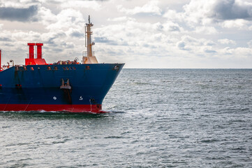Bow of an Oil-Chemical Tanker sailing in the Atlantic Ocean