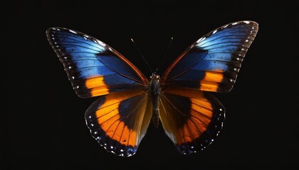 very beautiful blue orange butterfly in flight isolated on a transparent background