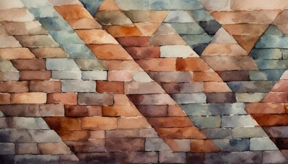watercolor abstract geometric illustration of bricks wall