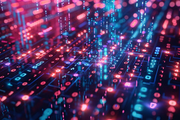 Obraz premium Abstract technology background with blue and red binary code matrix