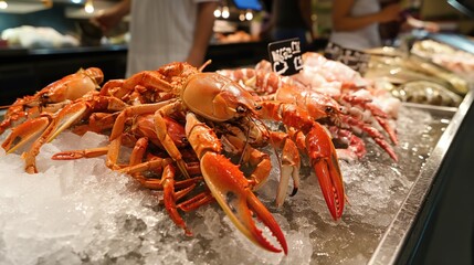 Seafood on ice at Asian fish market