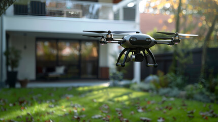High-tech Drone used for private property surveillance, suburban security.