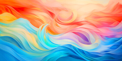 Abstract background, flowing waves and bright pastel colors.