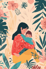 vector illustration with her kid flowers background