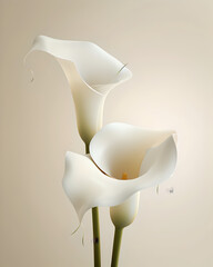 two calla flowers are intertwined with each other on white background