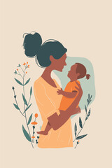 vector illustration mother with her kid flowers background