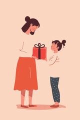 vector illustration mother with her kid flowers background