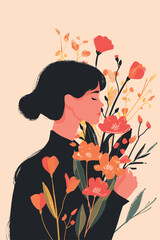vector illustration mother with her kid flowers background