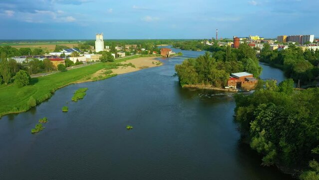 Waterfalls River Odra Brzeg Wodostpady Aerial View Poland